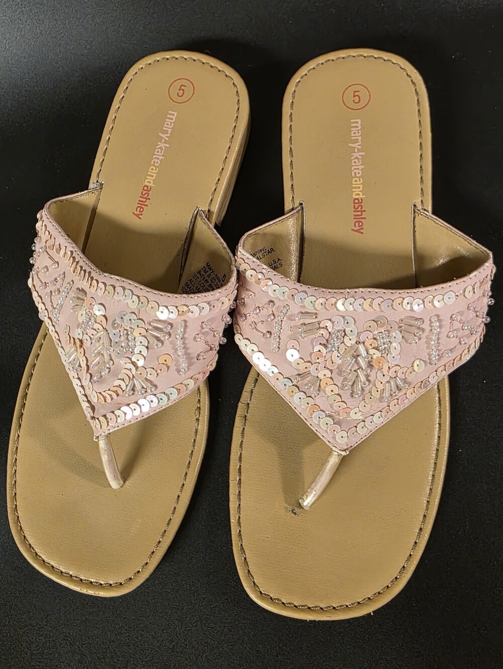 Vintage Mary-kate And Ashley Y2k Pink Sequin Thong Sandals Size 5